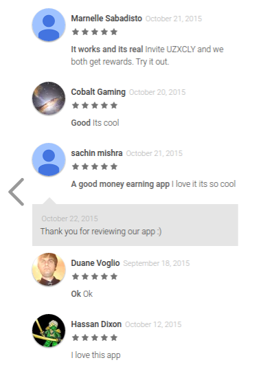 reviews of the Quick Cash app in the Android app store