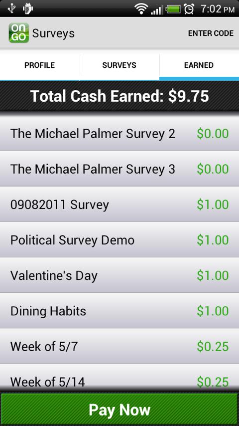 Surveys on the Go App rewards offer wall